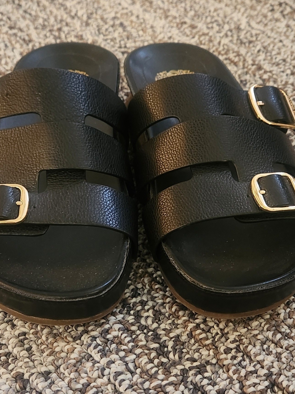 Vince Camuto Black Double Buckle Slide Sandals